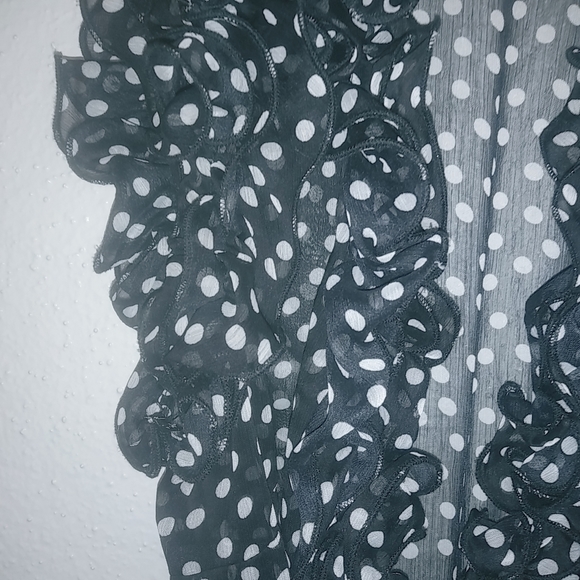XXI M Sleeveless Black White Frilly Polka Dot Wrap Top Long Sash Top - Picture 4 of 7
